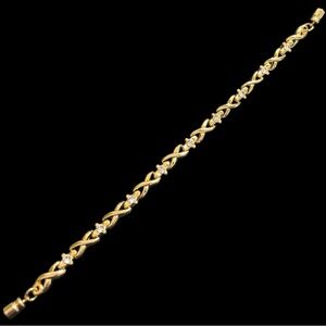 Diamond Tennis Bracelet Hugs and Kisses XO Cubic Zirconia Vintage Gold Bracelet